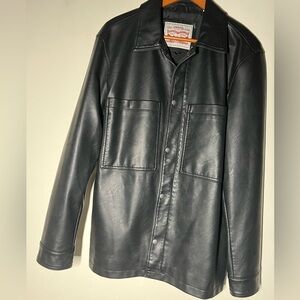 FAUX LEATHER OUTFIT 1 LARGE JACKET AND 1 SIZE 30 PANT GENTLY USED (removed tags)